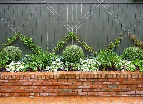 Landscaping Ideas for Small Gardens with Clay Bricks and Pavers - SA Decor & Design Ideas Para Decorar Jardines, Brick Planter, Diy Garden Trellis, نباتات منزلية, Brick Garden, Garden Vines, Garden Shrubs, Walled Garden, Have Inspiration