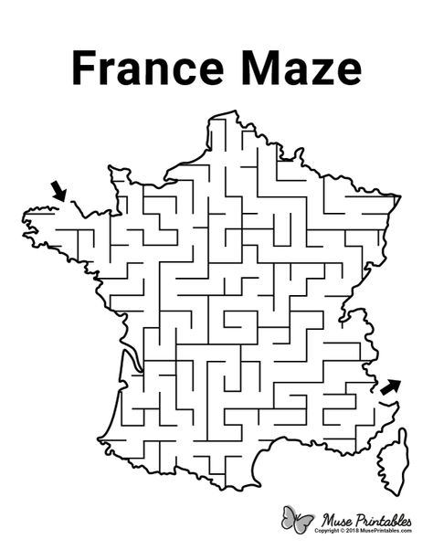 French Crafts For Kids, Preschool France Activities, France Crafts For Kids, France Activities For Kids, France Activities, Disney Maze Printable, Map Of France Printable, Maze Preschool Printable Worksheets, Free Maze Printables