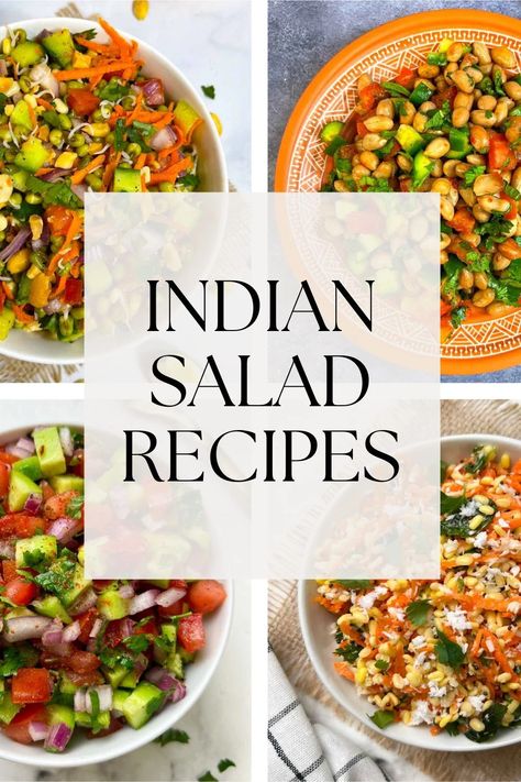 Salad To Go With Indian Food, Veg Salad Recipes Healthy, Indian Food Salad, Indian Carrot Salad, Raw Vegan Indian Recipes, Indian Pasta Salad, Summer Indian Food, Easy Vegetable Salad Recipes, Cucumber Salad Indian