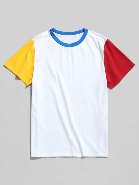 ZAFUL Short Sleeve Color Block Basic Tee  WHITE , #SPONSORED, #Sleeve, #Color, #ZAFUL, #Short, #Tee #Ad Clowncore Outfit, T Shirt Sale, Trendy Shirt Designs, Color Block Tee, Matching Swimwear, Shirt Print Design, Men T Shirt, Basic Tee, Casual Tee