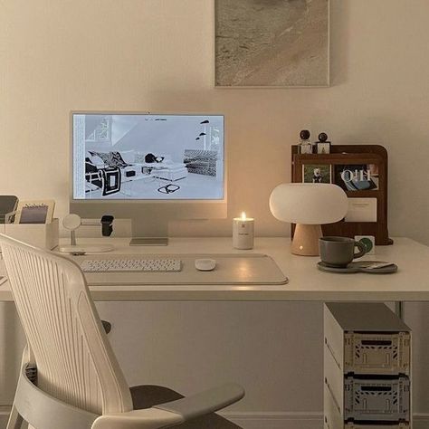 Compilation of Cute and Aesthetic desk makeover ideas. Get ideas to make your desk area the most aesthetic possible 😍✨ (Link in Image 🔗✨). * * * * Disclaimer: *** Images are not mine. Credit in descriptions if known. All the credit goes to the picture owner. Thanks ❤️❤️ *** Aesthetic Desk, White Desk, Desk Inspo, Dekorasi Kamar Tidur, Desk Setups, Office Room Decor, Study Room Decor, Minimalist Room, Desk Ideas