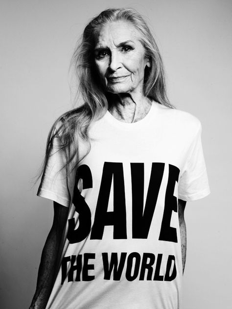 Katharine Hamnett x Selfridges "Project Ocean" Capsule Collection | Hypebeast Daphne Selfe, Katherine Hamnett, Katharine Hamnett, Baba Yaga, Wise Women, Save The World, Old Woman, Slogan Tee, Aging Gracefully