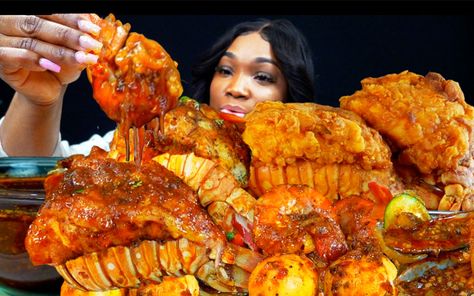 Whole Shabang Recipe Boiling Crab, Mukbang Seafood Sauce, Seafood Boil King Crab, Seafood Mac And Cheese Crab Meat, Mr And Mrs Crab Seafood Boil, Seafood Boil Mukbang, Seafood Sauce, King Crab, Seafood Boil