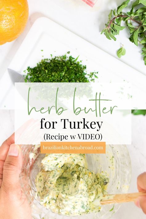 This quick Garlic Compound Butter for turkey is the easiest way to get a juicy delicious bird. These simple ingredients will add subtle flavors to compliment your brined turkey—and it's also great to use on chicken, so save this compound butter recipe to use all year long! Turkey Compound Butter Thanksgiving, Compound Butter Recipes For Turkey, Turkey Compound Butter, Compound Butter For Turkey, Butter For Turkey, Garlic Compound Butter, Brined Turkey, Flavored Butters, Compound Butter Recipe