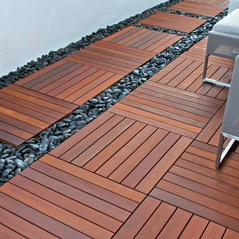 Wood Deck Tiles Patio Ideas, Deck Tiles On Dirt, Deck Setup Ideas, Deck Tiles Over Wood, Deck Tiles Patio, Ipe Deck, Ipe Wood Deck, Wooden Decking, Wood Deck Tiles