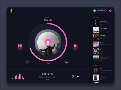 Music Theme Design, Media Player Ui, Music Player Website, Web Music Player, Music Player Ui Design, Music Ui, Music App Design, Music Player Design, Music Player App