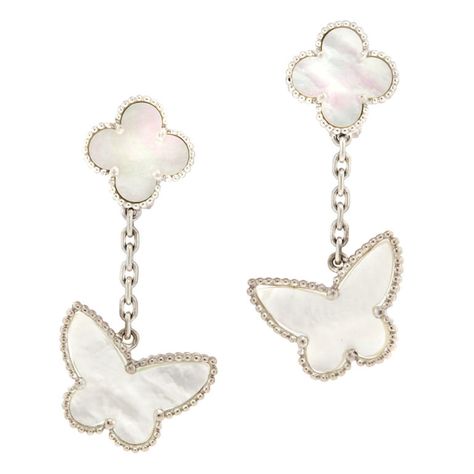 VAN CLEEF & ARPELS Alhambra - Butterfly Earrings Van Cleef Earrings Butterfly, Van Cleef Butterfly, Van Cleef Earrings, Van Cleef Arpels Earrings, Van Cleef And Arpels Jewelry, White Earring, Van Cleef & Arpels, Van Cleef And Arpels, Pearl Dangle Earrings