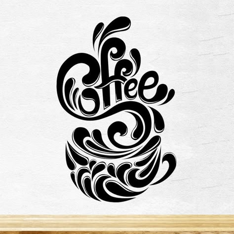 Shop Window Decals, Mural Cafe, Coreldraw Design, Coffee Cup Art, Art Restaurant, Arte Grunge, Coffee Shop Logo, Kitchen Decor Wall Art, Typographic Art