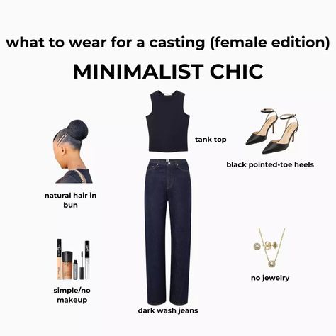 Based on our content requests, here are some outfit ideas for a model casting. The rule of thumb for casting calls is to keep your outfit MINIMAL! Your clothing should be form fitting, not extremely tight! and should be in neutral colors. No need to over accessorize, the goal is to let the casting directors, designers, and makeup artists see you as you are, without any distractions. You need to be seen as a blank slate so they can envision what they are able to do with your look. Would you... Model Casting Outfit, Casting Outfit, Black Pointed Toe Heels, Outfit Minimal, Chic Tank Tops, Casting Calls, Model Casting, Blank Slate, Rule Of Thumb