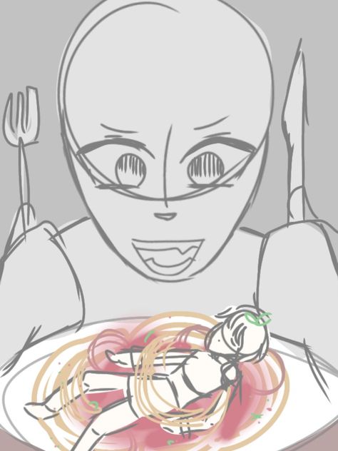 unconsious person on plate with bigger person behind holding cutlery with mouth wide open ready to eat the person on plate Person Holding Food Reference, Person Holding Something Drawing, Holding A Plate Reference Drawing, Person Holding Plate Reference, Person Holding Orb Reference, Food Poses Reference, Person Holding Someone Reference, Eating Drawing Pose, Eating Meat Drawing Reference