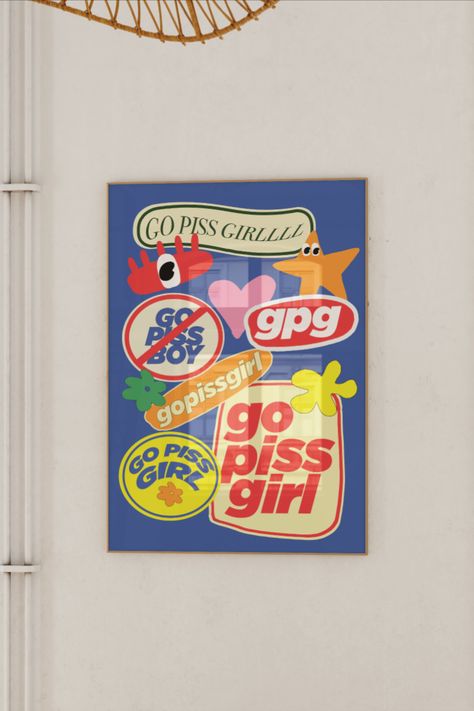 Fun Girly Wall Art, Go Piss Girl Wall Print, Groovy Gallery Wall, Girly Motivational Wall Art, Groovy Flower Wall Art, Girls Wall Art, Watch Wallpaper, Trendy Wall Art, Vintage Aesthetic