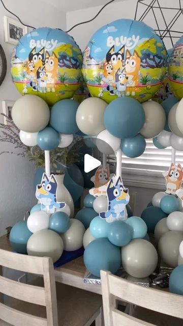 Balloon Stylist 🎈✨ Servicing So Cal, LA, OC on Instagram: "Bluey Centerpieces perfect for party!  • • • #bluey #blueyballoons #balloons #balloon #balloonsdecor #balloonstylist #balloondecorations #balloondecoration @tuftexballoons #events #kidsparty #kidspartyideas #firstbirthday #eventplanner #eventdesign #partyplanning #partyplanningideas #kreativdept #norwalkca #downeyca #longbeachcalifornia #whittierca #picoriveraca #lakewoodca #cityofparamount" Bluey Centerpiece Ideas Diy, Bluey Backdrop For Boy, Bluey 1st Birthday Party, Bluey Balloon Garland Ideas, Bluey Centerpiece, Bluey First Birthday Party Ideas, Diy Bluey Birthday Decorations, Bluey Centerpiece Ideas, Bluey Piñata