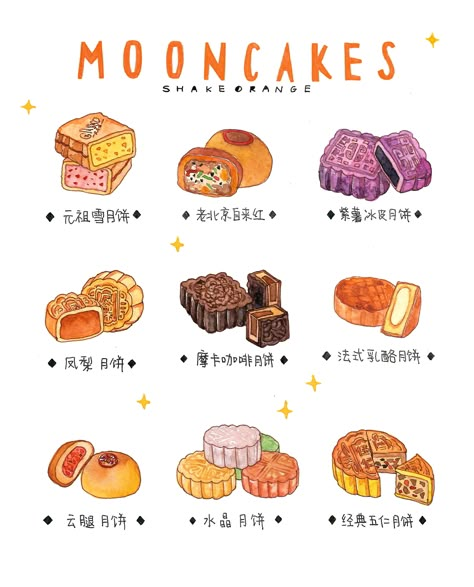 Dessert Illustration, Food Doodles, Food Infographic, Food Sketch, Food Artwork, Food Drawings, Cute Food Art, Food Painting, Mooncake