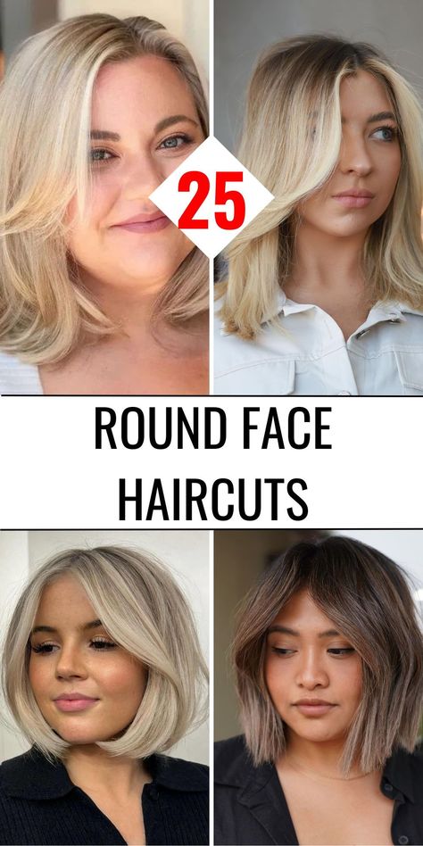 Round face haircuts are ideal for both classic and bold styles. Medium length haircuts with curly hair add softness, while short bangs bring a modern twist. Long hair with long layers works beautifully for those who want a bit more length, and styles inspired by 90's indie, emo, or tomboy aesthetics are perfect for those with a round face looking for personality-filled options. Short Haircuts With Round Faces, For Round Faces Hairstyles, Shaggy Lob For Round Face, Medium Hair Style For Fine Hair And Round Face, Haircuts For 47 Year Old Women, Short To Medium Haircuts For Round Faces, Short Hair On A Round Face, Mid Layered Haircuts Round Faces, Haircut With Round Face