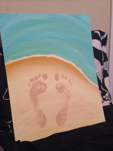 Beach Footprint Art, Sand Handprint Canvas, Sand Paper Art, Footprint Painting, Sand Footprint, Sea Animal Crafts, Recreation Activities, Infant Art, Sand Drawing