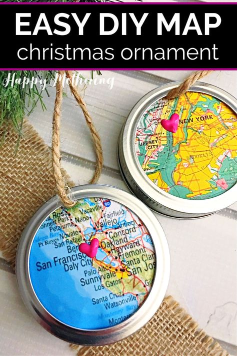 Diy Map, Map Ornaments, Map Crafts, Unique Christmas Ornaments, Ornament Tutorial, Graduation Ideas, Fun Craft, Christmas Ornament Crafts, Mason Jar Diy