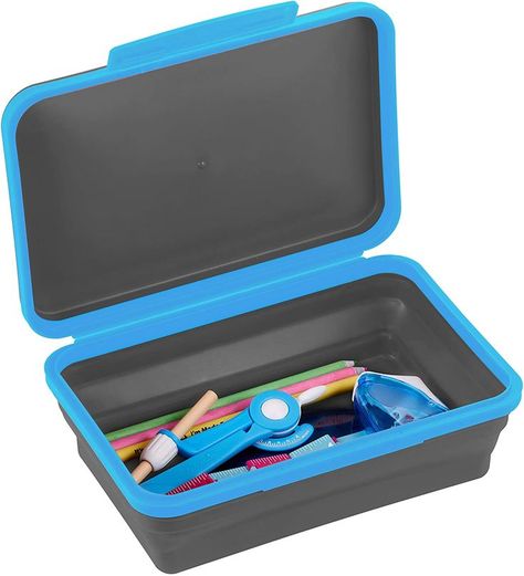 School Supplies Blue, Pencil Box For Kids, Toddler Crayons, Plastic Pencil Box, Pencil Case Design, Cool Pencil Cases, School Boxes, Room Supplies, Storage Box With Lid