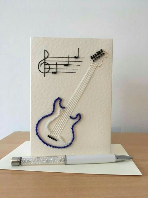 Beaded Guitar, Guitar Birthday, Birthday Card Handmade, Birthday Card Drawing, Origami 3d, Three Fold, Diary Ideas, Card Drawing, Birthday Cards For Men