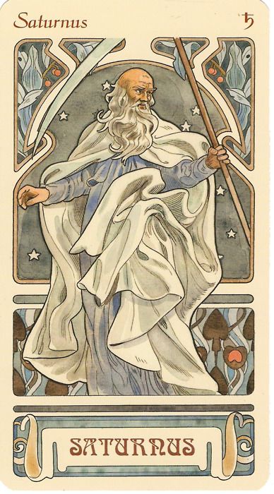 Saturn-- rules the zodiac sign of Capricorn, and corresponds with the 10th house (traditions, structures/discipline/authority, public image, society, vocations.) Alphonse Mucha Art, Mucha Art, Alfons Mucha, Astrology Art, Roman Mythology, Tarot Art, Mythology Art, Alphonse Mucha, Zodiac Art