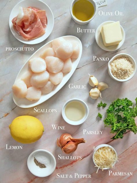 All the ingredients for Ina's Baked Scallops Gratin Recipe With White Wine. How To Sear Scallops, Scallops Gratin, Scallop Gratin, Blackened Scallops, Recipe With White Wine, Seafood Extravaganza, Best Ina Garten Recipes, White Wine Recipes, Recipes By Ingredients