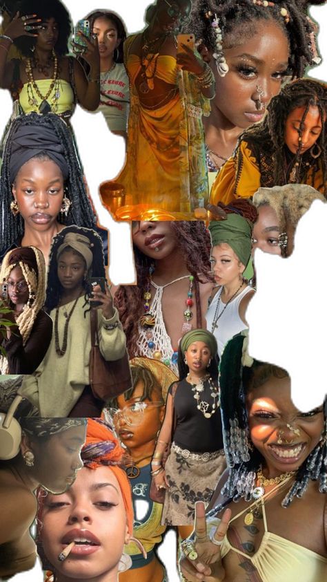 Spiritual Girl Aesthetic Black Women, Boho Earthy Black Women, Earthy Aesthetic Nails, Ethereal Aesthetic Black Women, Earthy Aesthetic Black Woman, Bohemian Black Women Outfits, Black Earthy Girl Aesthetic, Spiritual Aesthetic Fashion, Boho Black Women Aesthetic