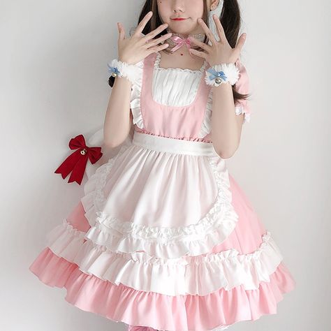 Pink Maid Dress, French Maid Dress, Anting Manik, Dress Anime, Maid Cosplay, Pink And White Dress, Uniform Dress, Maid Outfit, Maid Dress