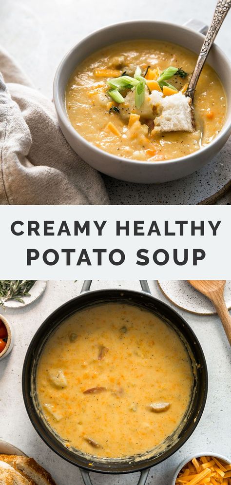 I love a good healthy potato soup recipe! This one is perfect for the stovetop, Instant Pot or Crockpot! Clean eating and dairy free, potato soup is an easy dinner for the family. Dairy Free Potato Soup, Healthy Potato Soup, Comfort Soups, Healthy Potato, Cream Of Potato Soup, Potato Soup Easy, Healthy Potatoes, Clean And Delicious, Healthy Vegan Breakfast