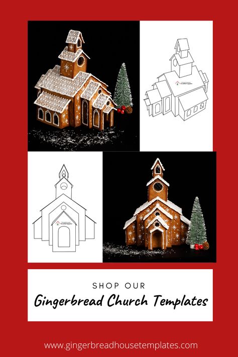 2 Story Gingerbread House Template, Gingerbread Church Template, Gingerbread Architecture, Gingerbread Church, Gingerbread House Template Printable, Christmas Silhouettes, Gingerbread House Recipe, Gingerbread House Template, Catholic Crafts