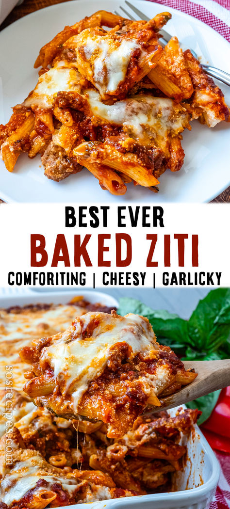 HOW TO MAKE BAKED ZITI RECIPE? Can you think of anything better than a hot, cheesy baked pasta dish with tomato sauce and sausage? It makes my mouth water just thinking of the smell in my kitchen.  Everybody loves a great baked pasta recipe, but they can take a lot of time to make. Baked Ziti Authentic, Ziti Recipes Stovetop, Pepperoni Baked Ziti, Dinner Ideas In The Oven, Bake And Take Dinners, Mastocholi Pasta, Ziti Sauce Recipes, Dutch Oven Baked Ziti, Baked Pasta Casserole Recipes