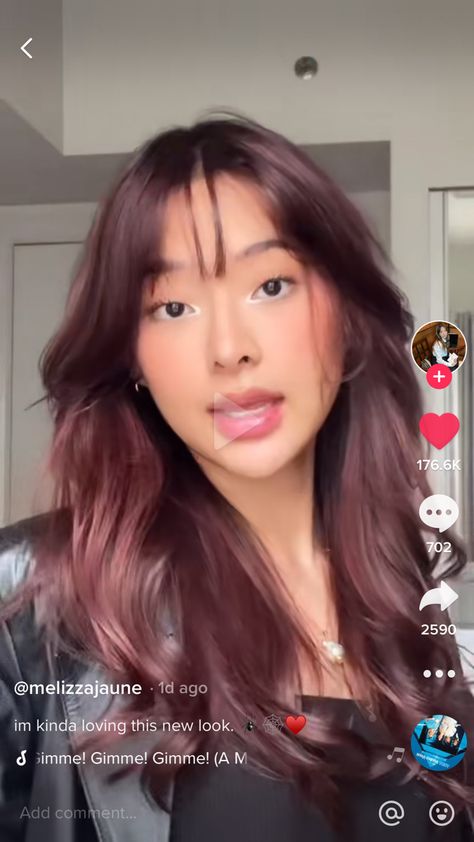 Asian Burgundy Hair, Burgundy Hair With Bangs, Plum Hair With Bangs, Cherry Red Hair With Bangs, Magenta Hair With Bangs, Faded Magenta Hair, Hair Asian, Dimensional Hair, Front Bangs