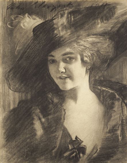 John Singer Sargent | Julia Elena Martínez de Hoz Acevedo, Marquess of Salamanca (1911); Charcoal on paperboard, 23.75x19in; Signed | MutualArt Adolf Von Menzel, John Sargent, Sargent Art, Charcoal Portraits, Academic Art, John Singer Sargent, Charcoal Art, Portrait Sketches, Art Style Inspiration