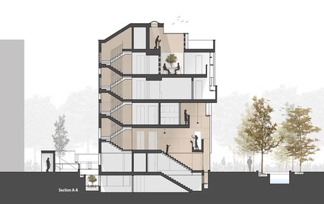 Gallery of Malek Residential Building / Piramun Architectural Office - 19 Building Section Architecture, Office Elevation, Section Architecture, Elevation House, Commercial And Office Architecture, Architecture Elevation, Architecture Panel, Design Architect, Architecture People