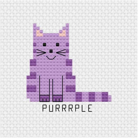 Tiny Cat Cross Stitch, Mini Cat Cross Stitch, Purple Cross Stitch, Cross Stitch Cats, Tiny Cross Stitch, Funny Cross Stitch Patterns, Cat Frame, Cat Cross Stitch Pattern, Mini Cross Stitch