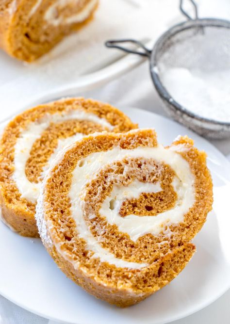 Gear up for Fall with this easy and flavorful Pumpkin Roll Recipe! Minimal ingredients make this classic dessert a family favorite! Pumpkin Roll Recipe Easy, Pumpkin Roll Recipe, Pumpkin Rolls, Bake Banana, Pumpkin Roll Cake, Pumpkin Rolls Recipe, Swiss Rolls, Healthy Hacks, Fall Cake