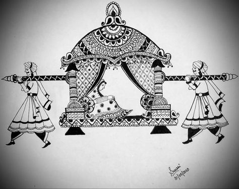 #adobephotoshop Palki Doli Drawing, Doli Barat Drawing, Wedding Mandala Art, Indian Wedding Drawing, Palki Design, Grt Jewellers, Wedding Symbols, Wedding Drawing, Embroidery Motif