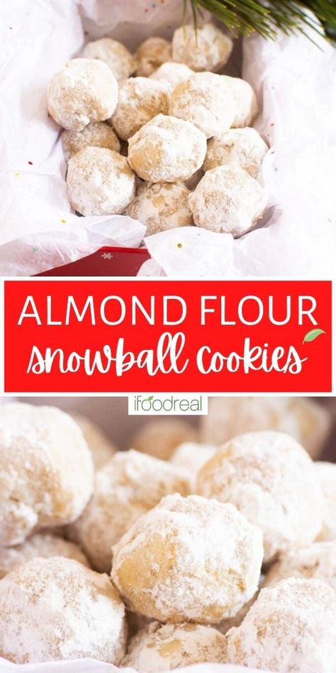 Healthy Snowball Cookies are a nutrient dense version of the classic holiday cookies we know and love! Subtly sweet, soft, and buttery cookies that melt in your mouth are the perfect bite-sized cookie to add to your dessert table this year! Almond Meltaway Cookies, Cookies With Almond Flour, Almond Flour Recipes Cookies, Meltaway Cookies, Snowball Cookie Recipe, Keto Christmas Cookies, Bite Size Cookies, Almond Flour Cookies, Silicone Baking Sheet