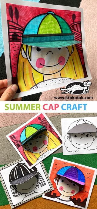 SUMMER CAP CRAFT | krokotak | Bloglovin’ Summer School Art, Summer School Crafts, Cap Craft, Summer Art Projects, Summer Cap, Elementary Art Projects, Printable Activities For Kids, Kindergarten Art, Classroom Crafts