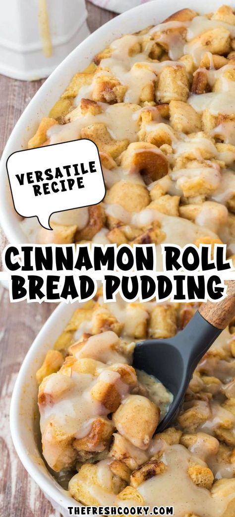 Turn leftover cinnamon rolls into a scrumptious cinnamon roll bread pudding in a snap! We love this leftover cinnamon roll bread pudding – start the night before and bake in the morning! Cinnamon Bun Bread, Cinnamon Bread Pudding Recipe, Cinnamon Roll Bread Pudding, Cinnamon Bread Pudding, Bun Bread, No Bake Banana Pudding, Cinnamon Roll Bread, Hot Bread, Leftover Bread