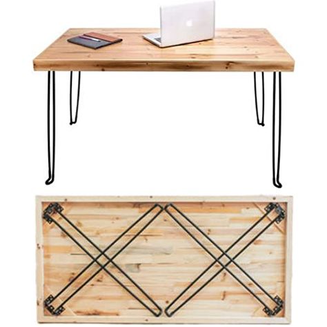 Wood Folding Table, Desks For Small Spaces, Folding Desk, Foldable Table, Portable Table, Diy Desk, Hairpin Legs, Wood Desk, Rustic Industrial