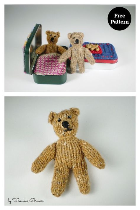 Pocket Ted Free Knitting Pattern Knitting Bear, Knitting Dolls Free Patterns, Knitted Dolls Free, Teddy Bear Knitting Pattern, Bear Patterns Free, Knitted Toys Free Patterns, Tiny Teddies, Knitted Teddy Bear