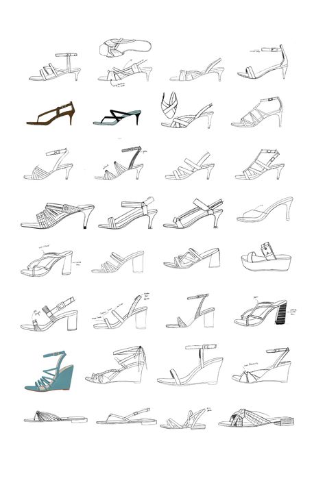 Shoe sandal sketches by shoe and accessory designer Nalini Arora. Check out the blog to read about the latest happenings in the studio. Accessory Design Sketches, Heel Illustration, Accessories Sketch, Sandal Drawing Reference, Shoe Design Drawing, Shoe Sole Drawing, Sandals Sketch, Accessories Sketches, Sandal Sketch