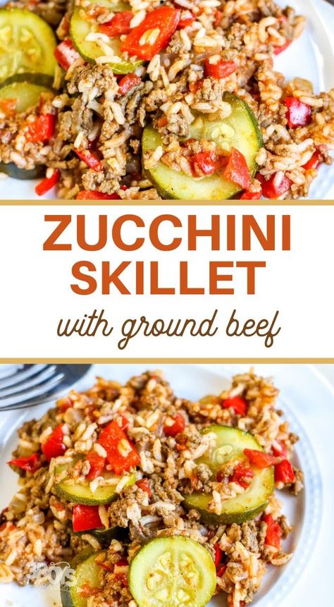 This Zucchini Ground Beef Rice Skillet is the perfect weeknight dinner. The combination of ground beef and zucchini makes for a hearty comfort meal. If you know that you’re going to have a busy weeknight and need a recipe in less than 30 minutes, this is the one for you! Zucchini Ground Beef, Ground Beef And Zucchini, Ground Beef Zucchini, Zucchini Beef, Beef And Zucchini, Beef Zucchini, Beef Appetizers, Zucchini Casserole Recipes, Ground Beef Rice