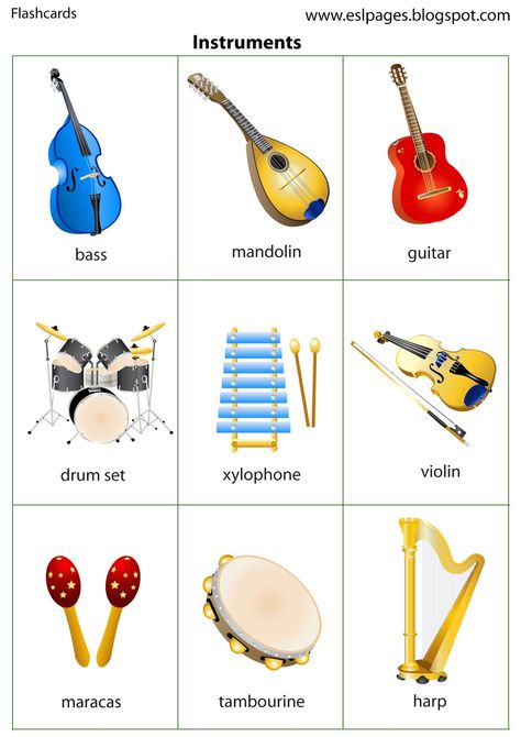 Musical Instruments Flashcards, Name For Kids, Music Instruments Kids, Kids Drum Set, Music Printables, Instrument Families, Kindergarten Music, Music Teaching Resources, Preschool Music