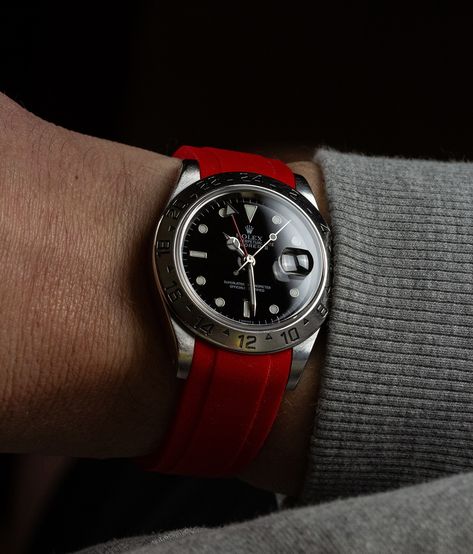 Pin your guide to mastering seasonal style transitions with @southern_watch's Rolex and @strapseeker's fiery red Dexter strap. A perfect blend of elegance and edge.  #rolexexplorerii #rolex #rolex16570 #expii #gmt strapseeker  #dexterred#dexterstrap#rubberstrap#redstrap#siliconerubber #📷 @southern_watch Classic Red Watch Bracelet Strap, Modern Red Watches With Bracelet Strap, Rolex Rubber Strap, Luxury Red Bracelet Strap Watch Bands, Red Adjustable Rectangular Watch Bands, Cell Phones And Accessories, Transitional Fashion, Rolex Explorer Ii, Latest Smartphones