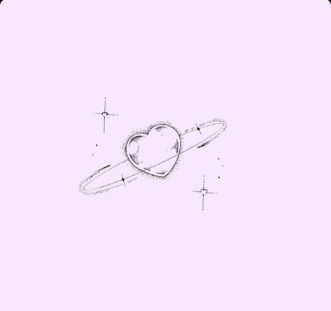 Heart Space Tattoo, Heart Planet Tattoo, Bubble Heart Tattoo, Space Heart Tattoo, Celestial Heart Tattoo, Heart Star Tattoo, Saturn Heart Tattoo, Heart Planet Drawing, Galaxy Fine Line Tattoo