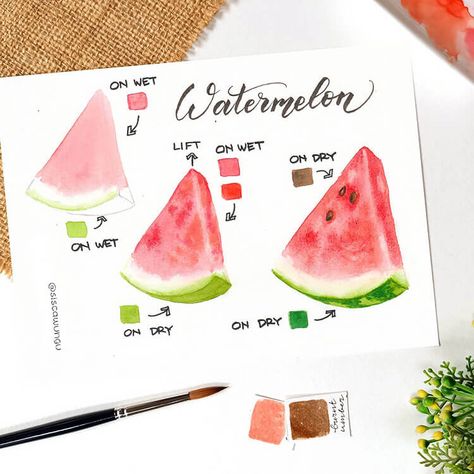 27 Fun Watercolor Painting Tutorials from Sisca Wungu - Beautiful Dawn Designs Artist Hue, Watercolor Painting Ideas, Watercolor Food Illustration, Beautiful Dawn, Food Art Painting, Learn Watercolor Painting, Step By Step Watercolor, Learn Watercolor, Watercolor Tips