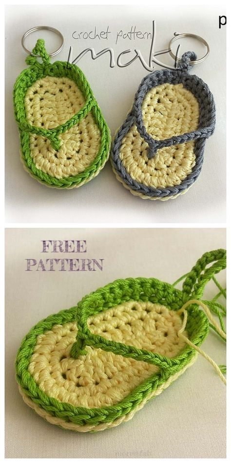 Flip Flop Keychain Crochet Free Patterns-Video Tutorial Flip Flop Keychain, Crochet Key Chains, Crochet Flip Flops, Diy Crochet Slippers, Crochet Keychains, Keychain Pattern, Keychain Crochet, Crochet Keychain Pattern, Trendy Crochet