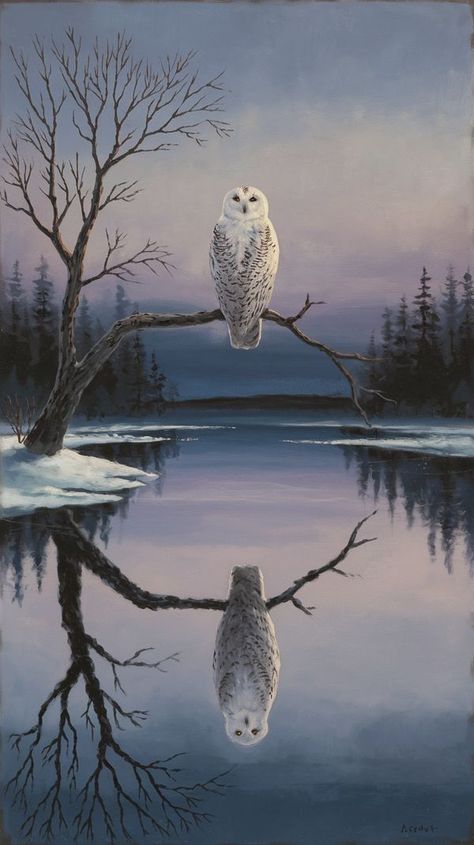 Contemporary Wildlife Art, Leafless Tree, Animals In The Wild, Snowy Owl, In The Wild, Wildlife Art, Nature Animals, Landscape Painting, The Wild