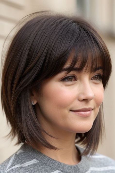 Search Chin Length Bob With Fringe, Fringed Bob Haircut, Short Hair With Fringe, Medium Bob With Bangs, 2024 Hair Trends For Women, Chin Length Haircuts, Hair Contouring, Haircuts For Medium Length Hair, Chin Length Hair