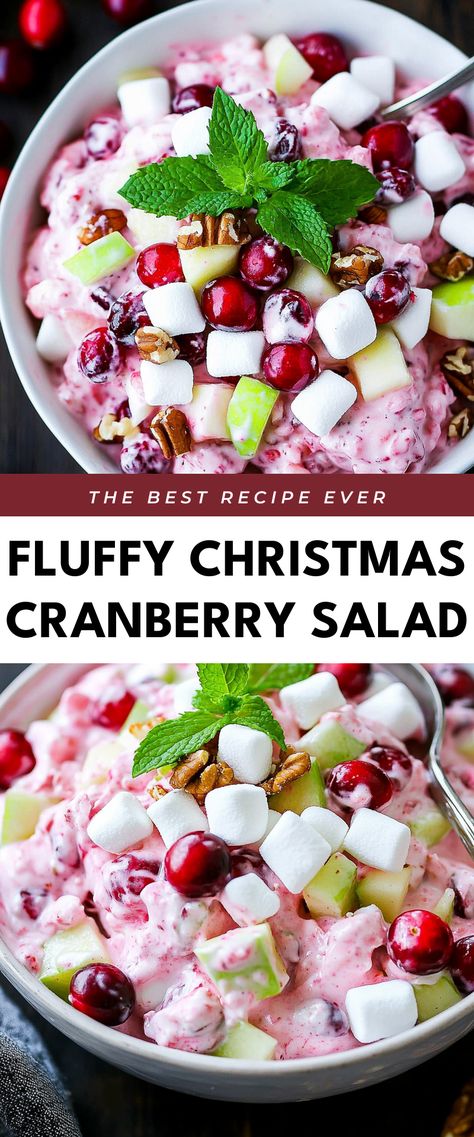 Image for Fluffy Christmas Cranberry Salad Fluffy Cranberry Salad, Christmas Waldorf Salad, Cranberry Grape Salad, Cranberry Cool Whip Salad, Christmas Fruit Side Dishes, Healthy Christmas Salad Recipes, Christmas Ambrosia Salad, Xmas Salads Ideas, Cranberry Marshmallow Salad